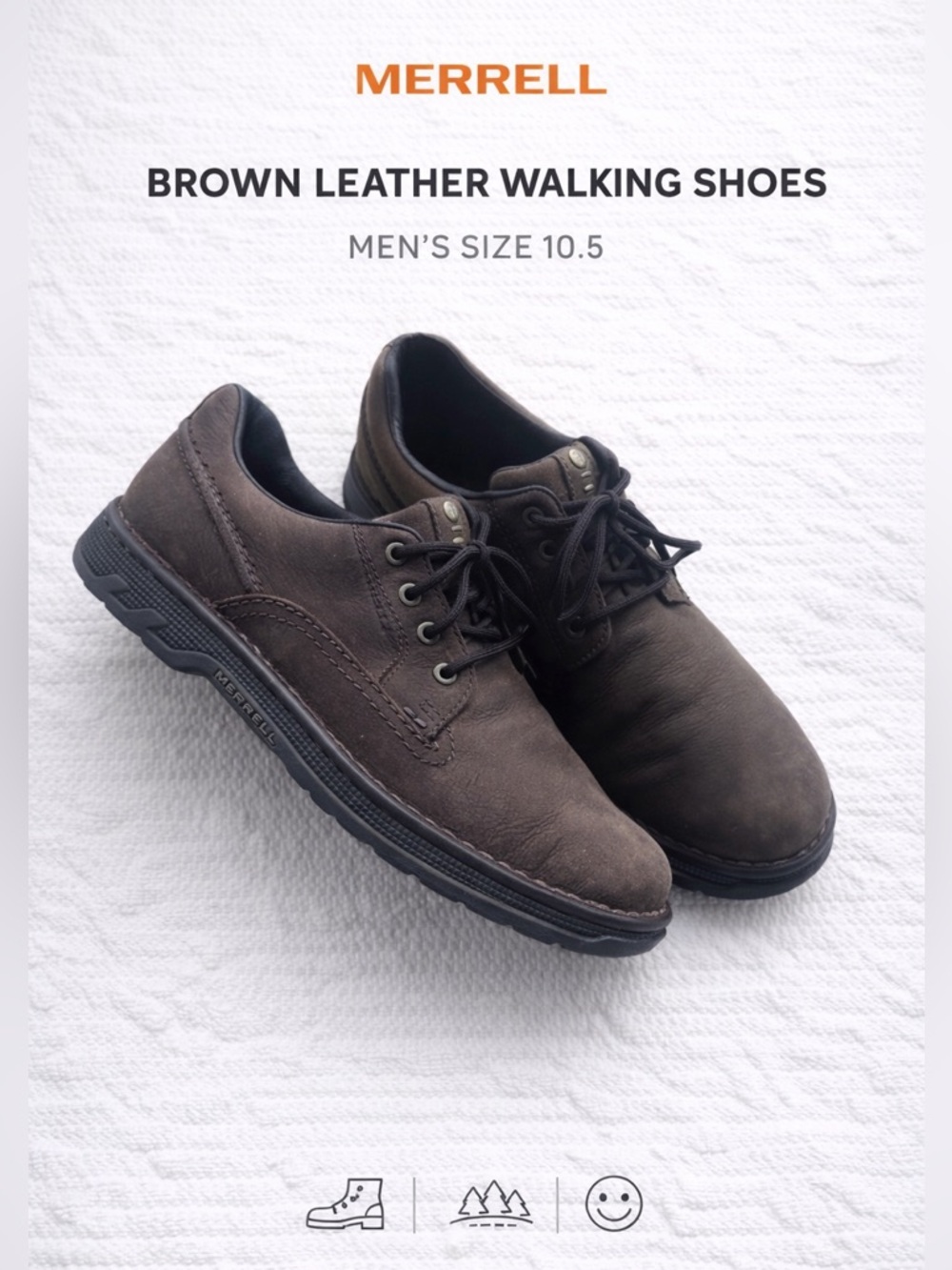 Merrell Brown Leather Comfort Walking Shoes Lace Up Casual Outdoor Sz 10.5